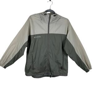 Columbia Sage Green Tan Lightweight Hooded Full Zip Packable Windbreaker Size M